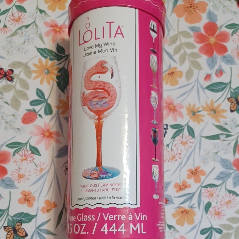 Lolita Flamingo Wine Glass with Pink and Orange Accents